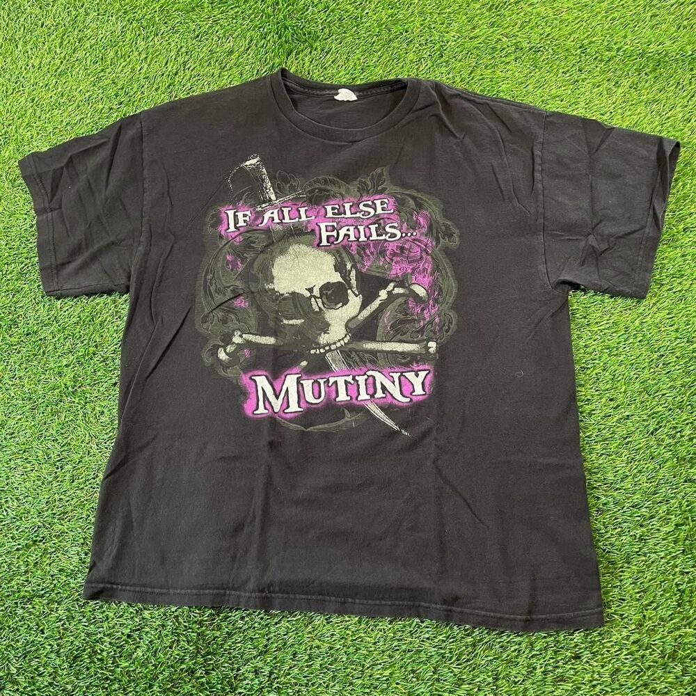 Y2K Delta Pro Weight "If All Else Fails... Mutiny" black punk graphic tee size L